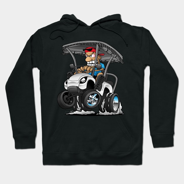 Funny Golf Cart Hotrod Golf Car Popping a Wheelie Cartoon Hoodie by hobrath